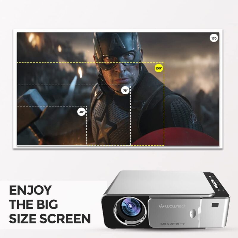 Wownect Android T6 Video Projector 3500 Lumens HD 1080P Supported Portable Movie Projector with 120" Display Download Apps Bluetooth WiFi Home Theater Projector Compatible with HDMI/USB/AV Ports